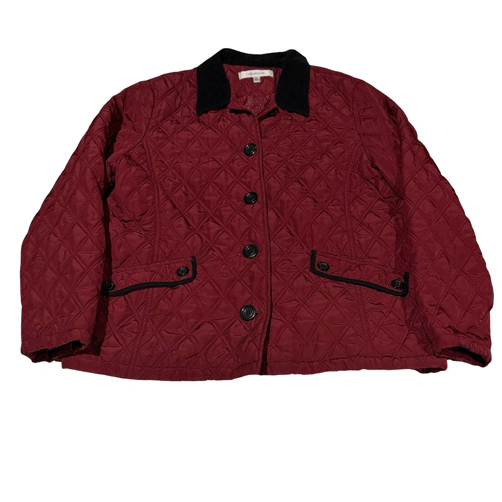 Croft &‎ Barrow Burgundy Quilted Barn Jacket Womens XL Red Corduroy Collar Coat